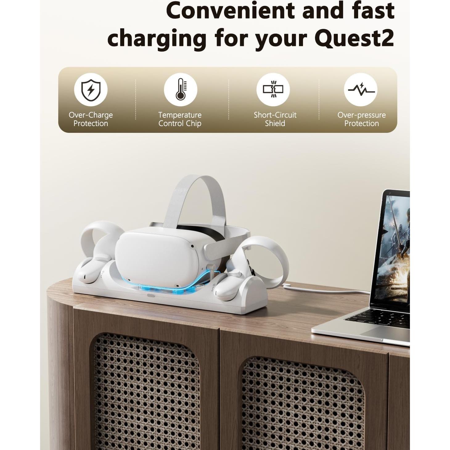 Base de Carga Magnética para Meta Quest 2 - Carga Rápida 2000mAh