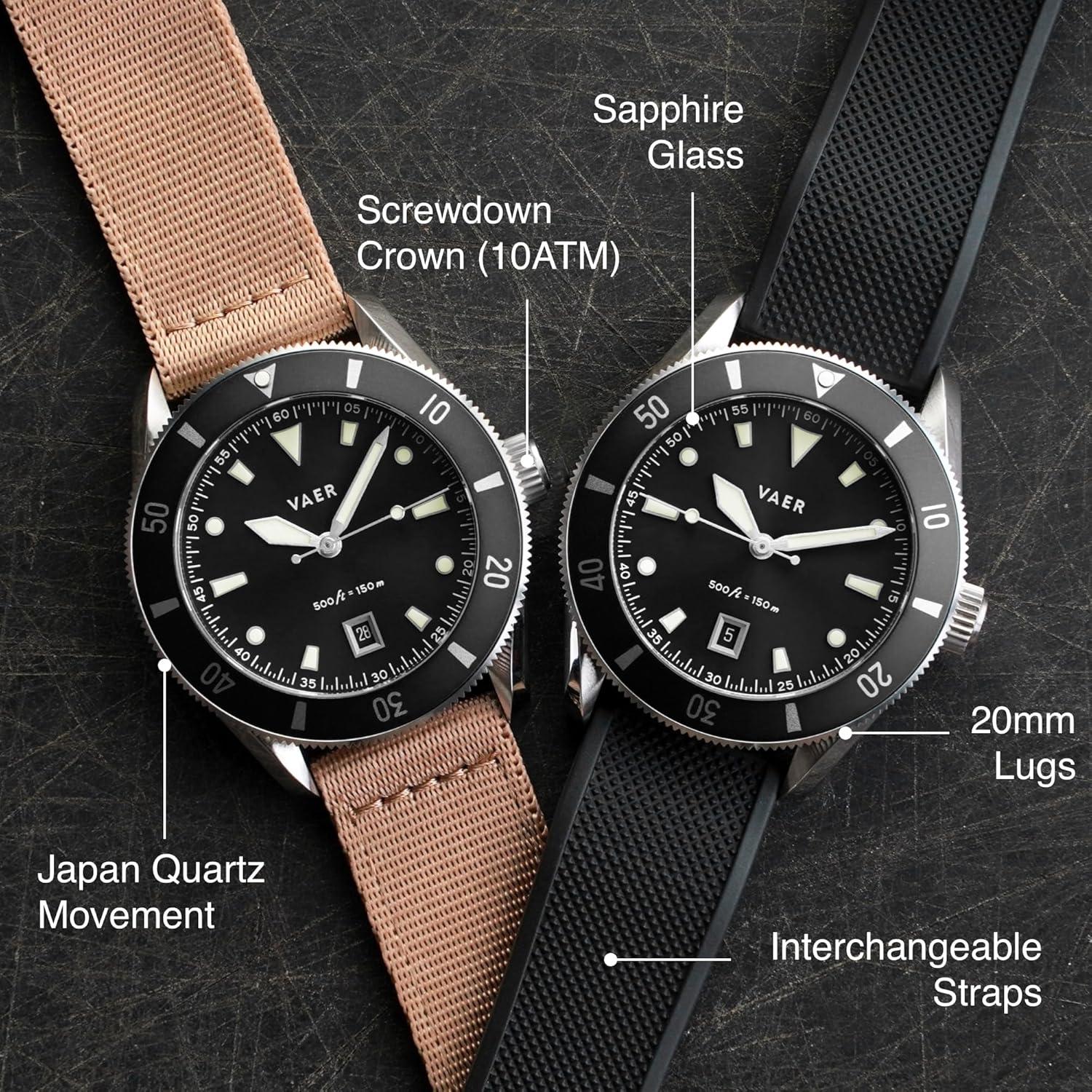 Reloj de buceo Vaer DS2 Quartz 39mm 15ATM con correas