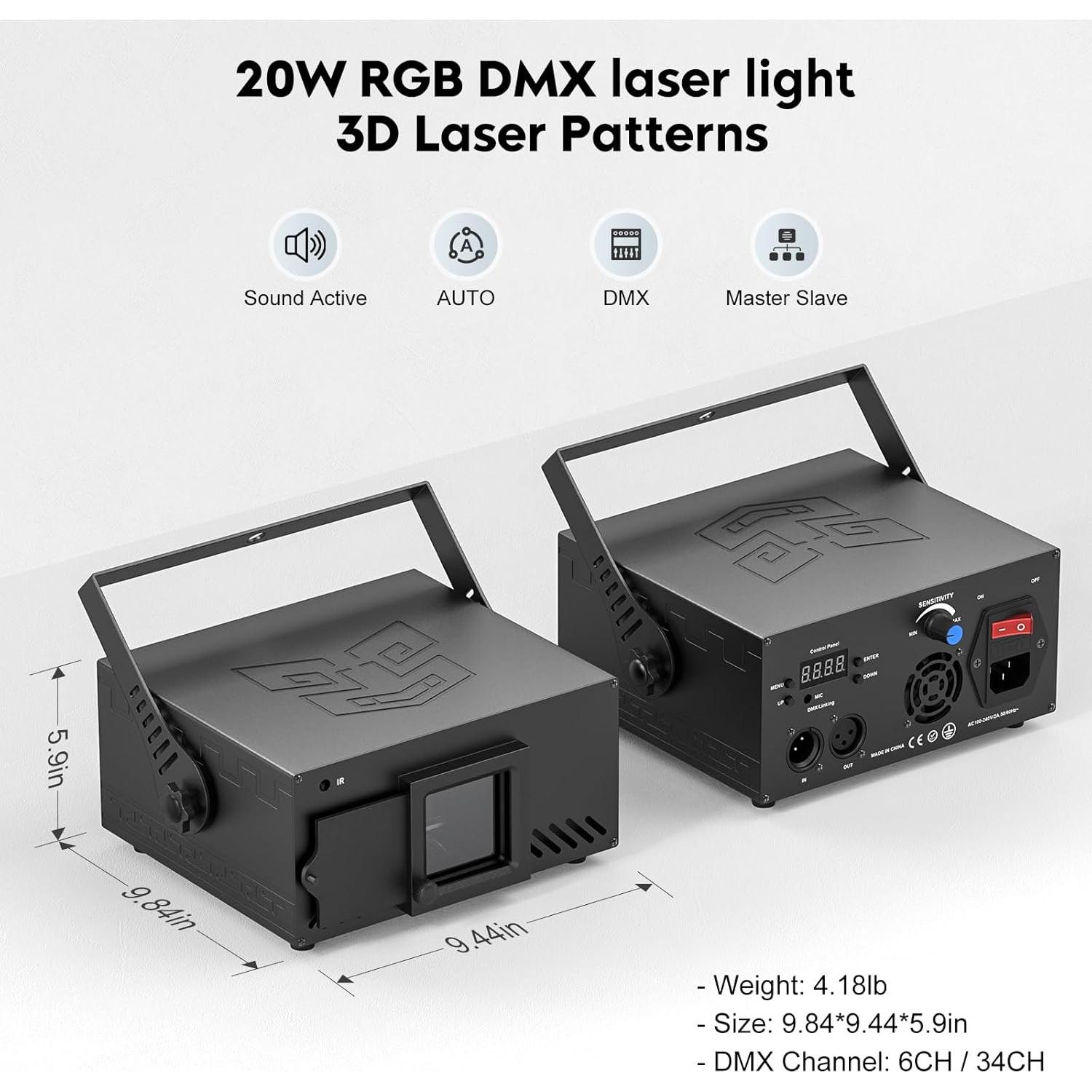Luces de Fiesta RGB U'King 20W DMX con Control Remoto 3D