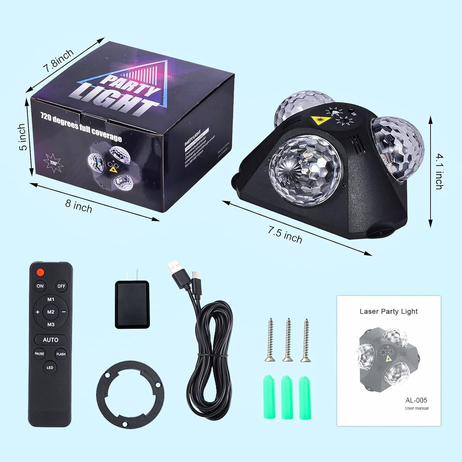 Luces de Fiesta Disco LED RGB 4 en 1 con Control Remoto