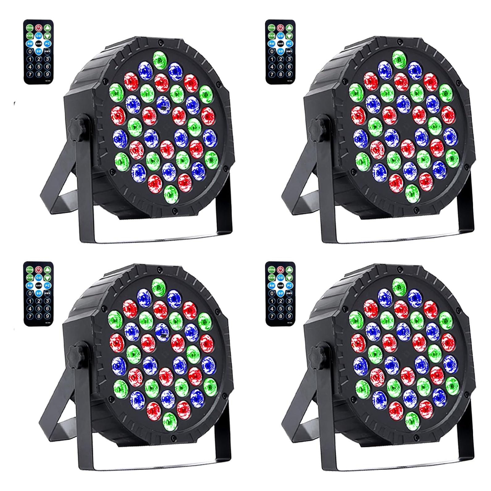 Luces PAR LED RGB Strobe 36 Zhongshan, 4 Paquetes, Control Remoto