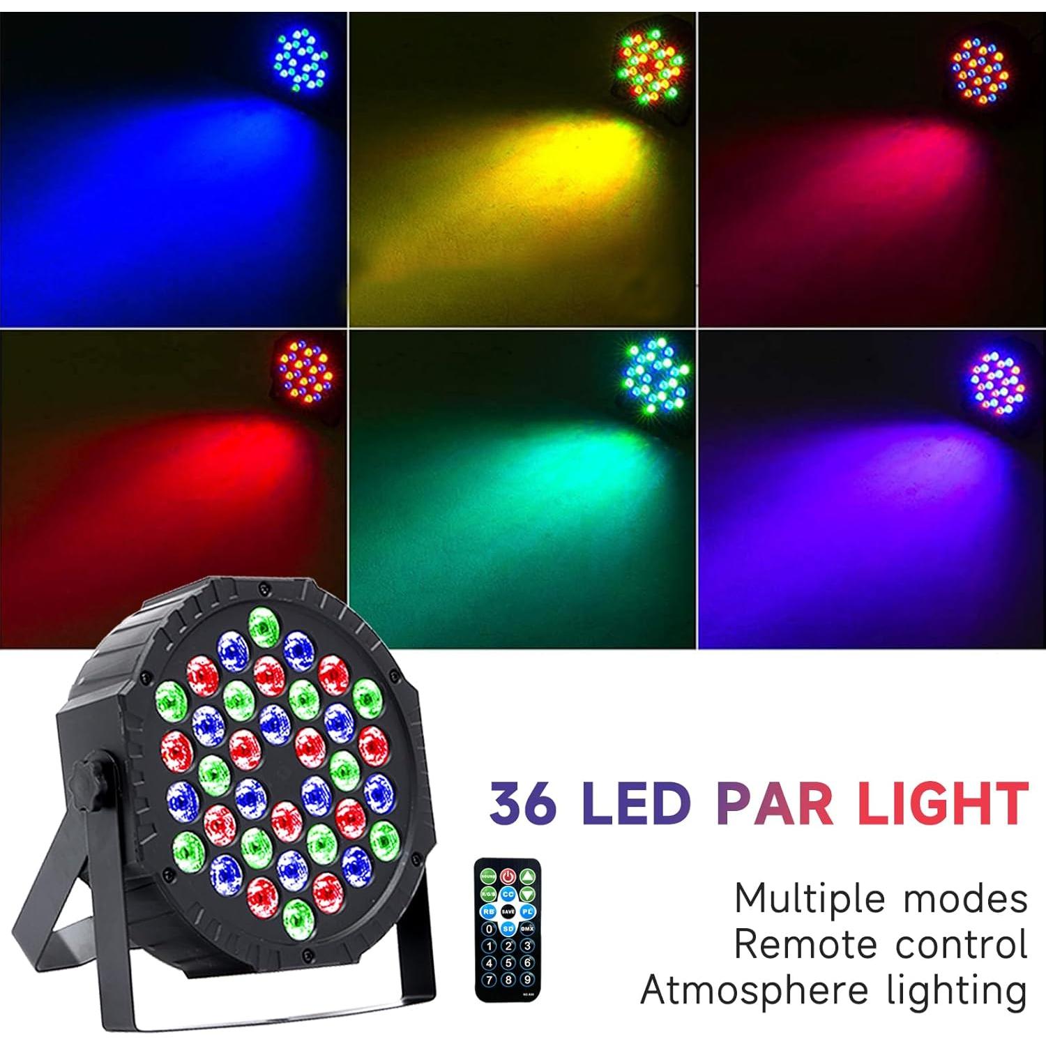Luces PAR LED RGB Strobe 36 Zhongshan, 4 Paquetes, Control Remoto