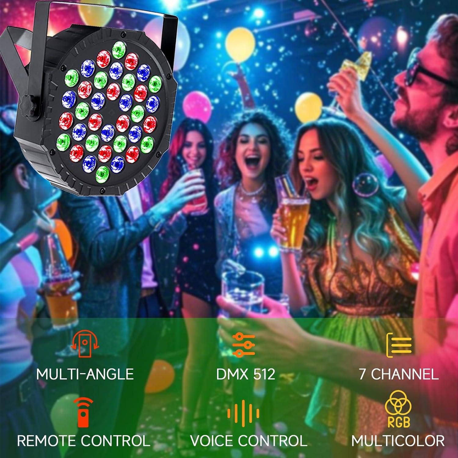 Luces PAR LED RGB Strobe 36 Zhongshan, 4 Paquetes, Control Remoto