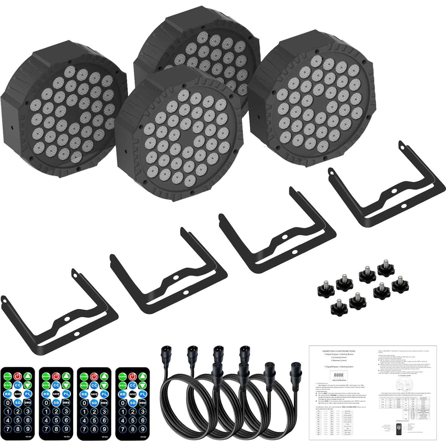 Luces PAR LED RGB Strobe 36 Zhongshan, 4 Paquetes, Control Remoto