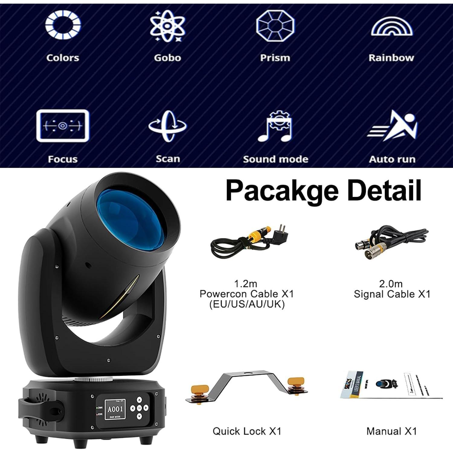 Luz de Cabeza Móvil SHEHDS 180W con 14 Gobos y Prisma 18 Facetas