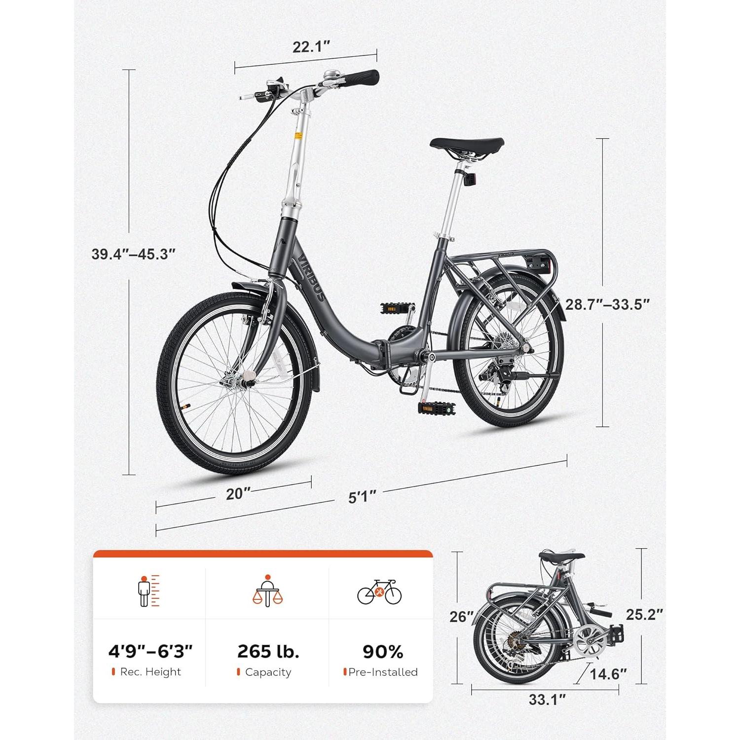 Bicicleta Plegable Viribus 20" 7 Velocidades Aluminio Gris