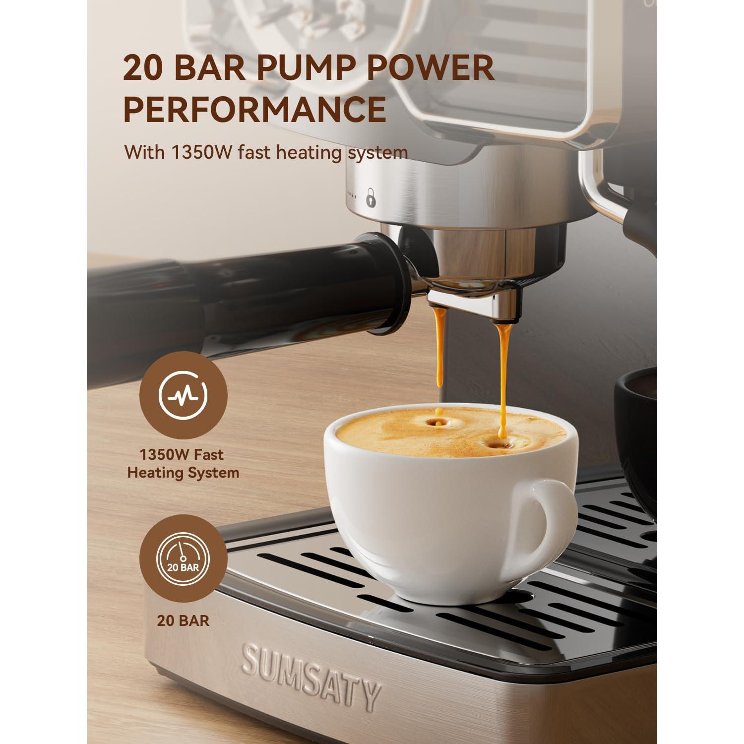 Máquina de Espresso SUMSATY 20 Bar Retro con Vaporizador 1.8L