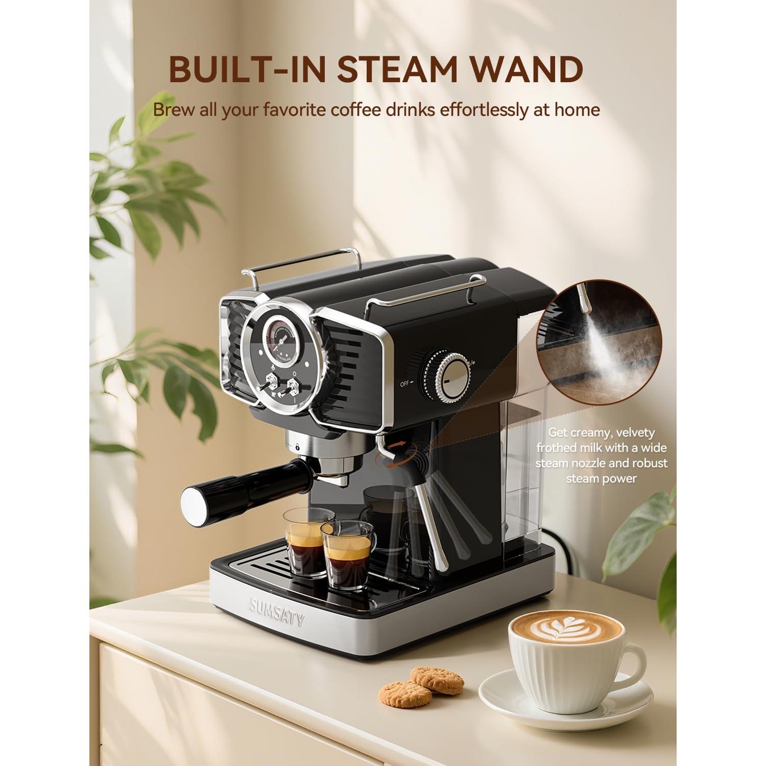 Máquina de Espresso SUMSATY 20 Bar Retro con Vaporizador 1.8L