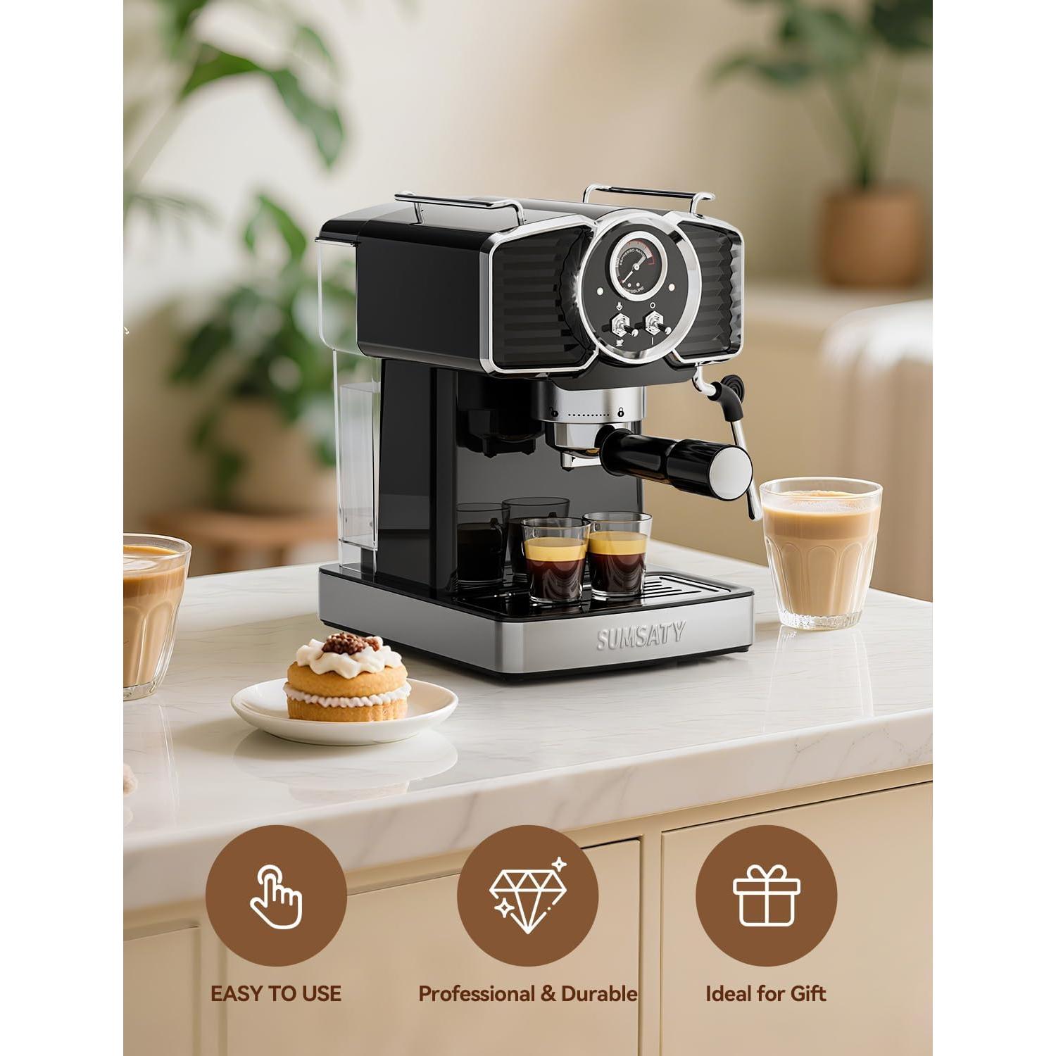 Máquina de Espresso SUMSATY 20 Bar Retro con Vaporizador 1.8L
