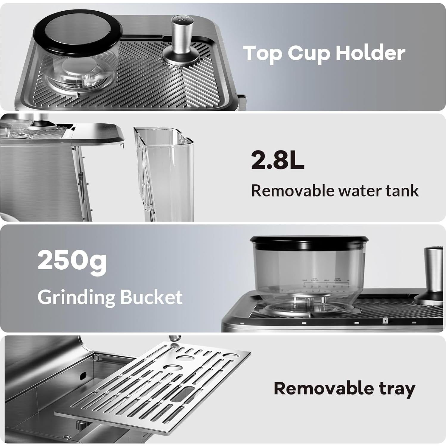 Máquina de Café Espresso GarveeHome 20 Bar con Molinillo 2.8L