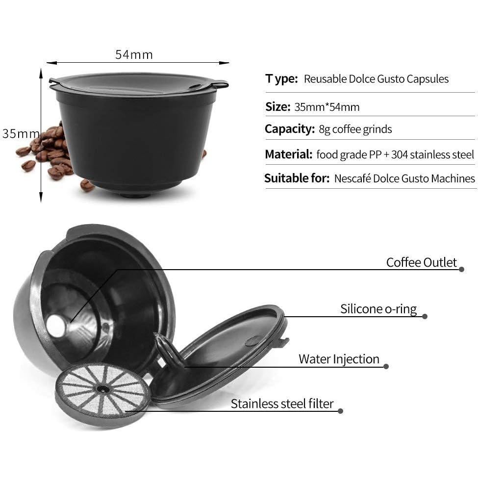 Cápsulas de Café Reutilizables BRBHOM 6 Pcs Negro para D*lce G*sto