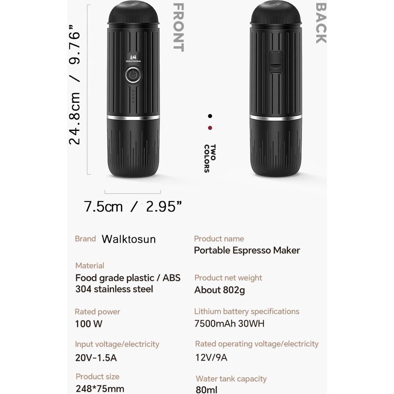 Máquina de Café Espresso Portátil Walktosun FA-G309401 19 Bar