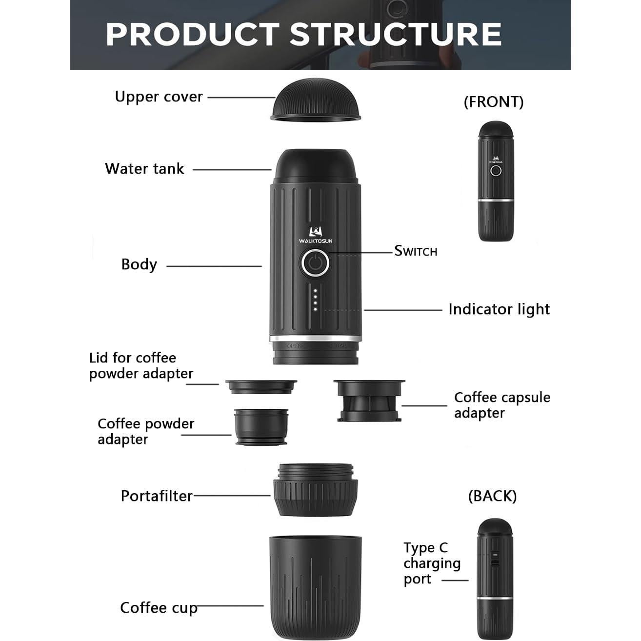 Máquina de Café Espresso Portátil Walktosun FA-G309401 19 Bar