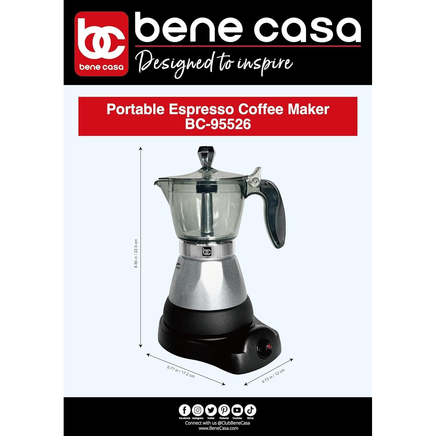 Cafetera Eléctrica Portátil Bene Casa BC-95526 Espresso 1-3 Tazas