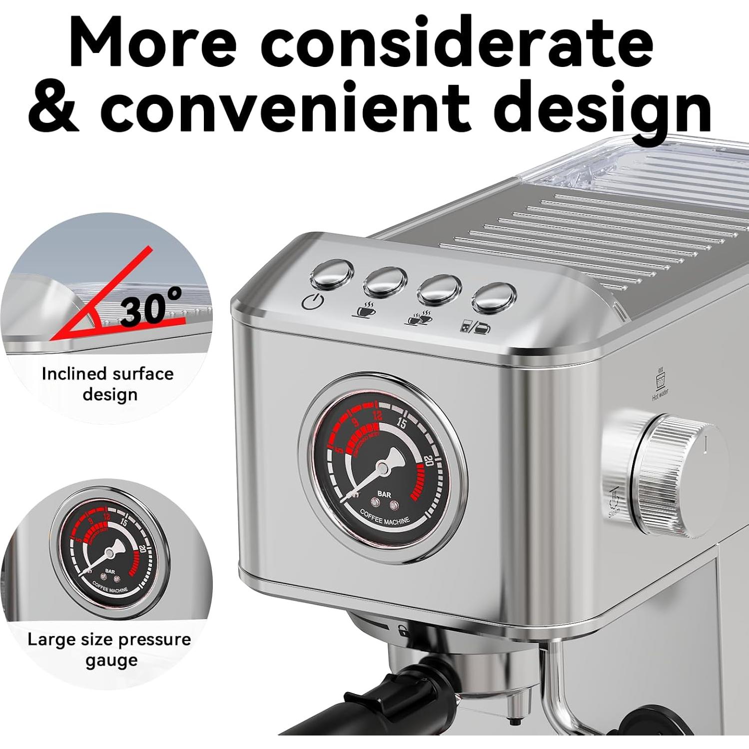 Máquina de Espresso TINTALK TEM623B 20 Bar con Espumador