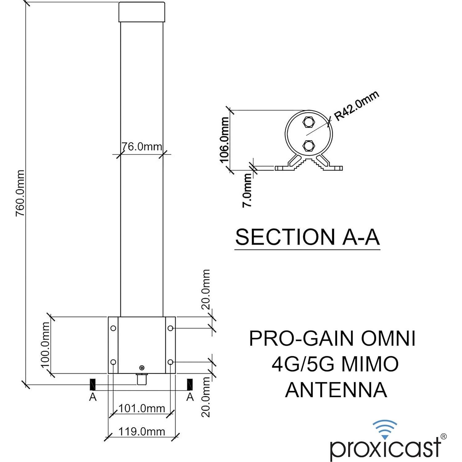 Antena MIMO Proxicast 4G 5G Omni-Direccional 7 dBi Carbono