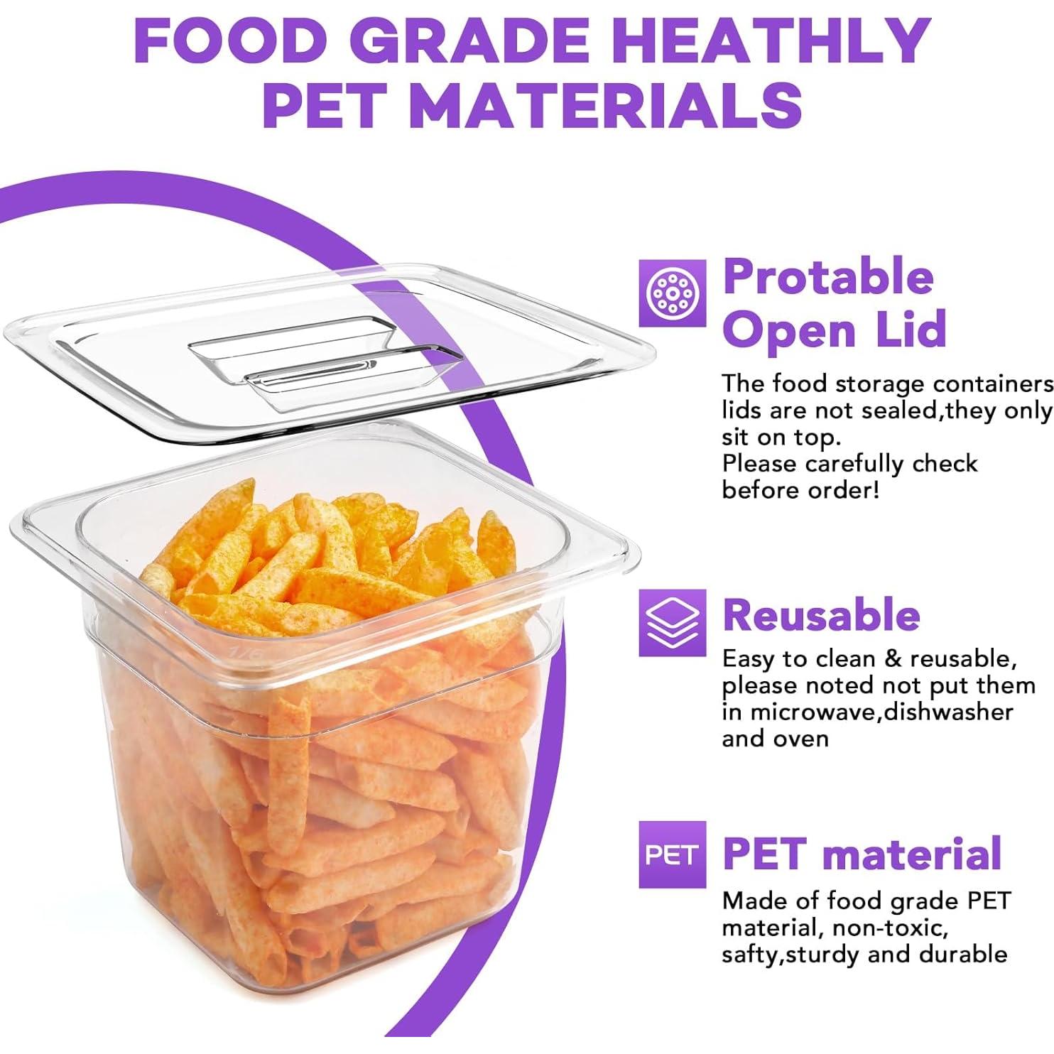 Bandejas de Plástico VOISEN 1/6 10.16 cm con Tapas - 6 Piezas