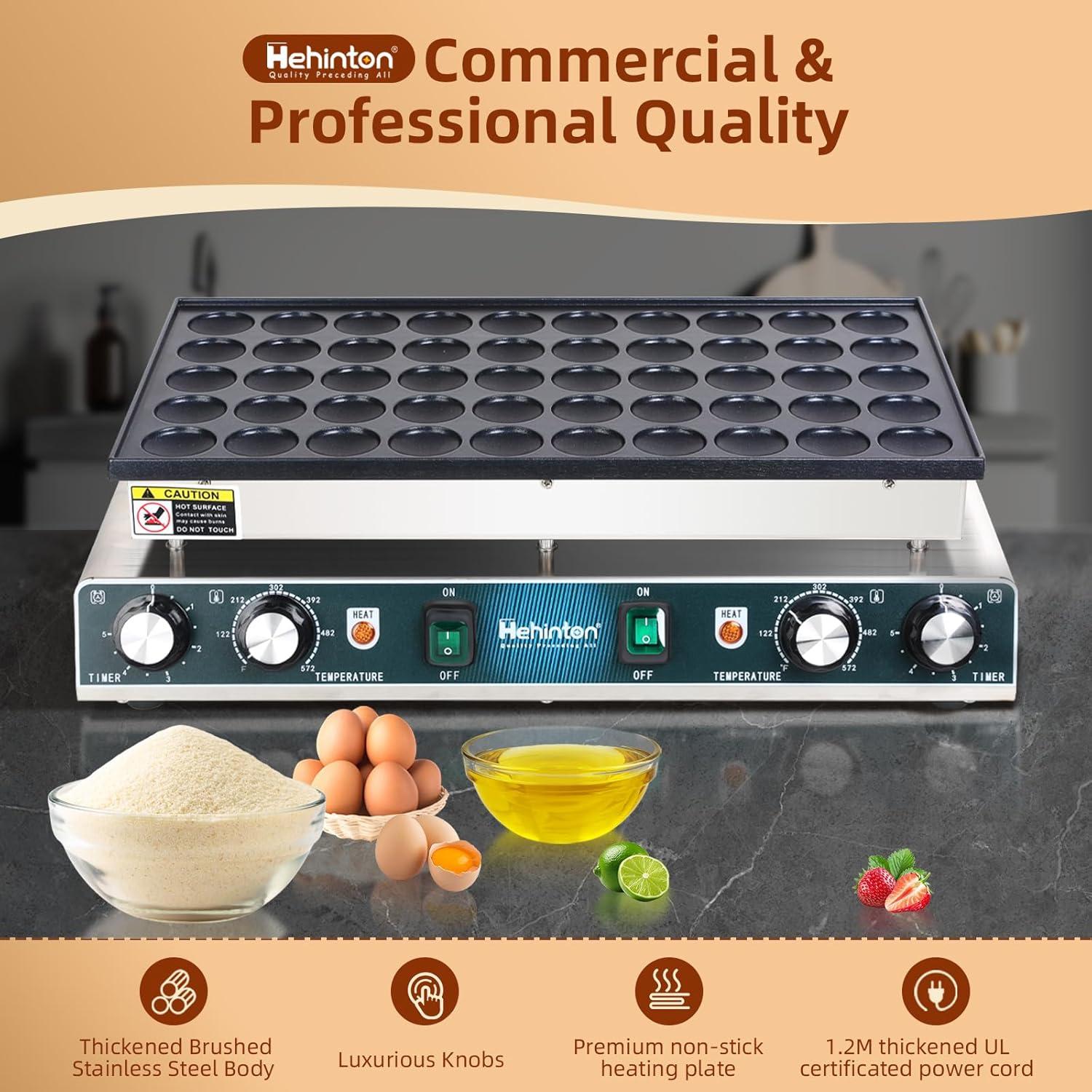 Hehinton Mini Maker de Pancakes 50 Agujeros 1700W Acero Inoxidable