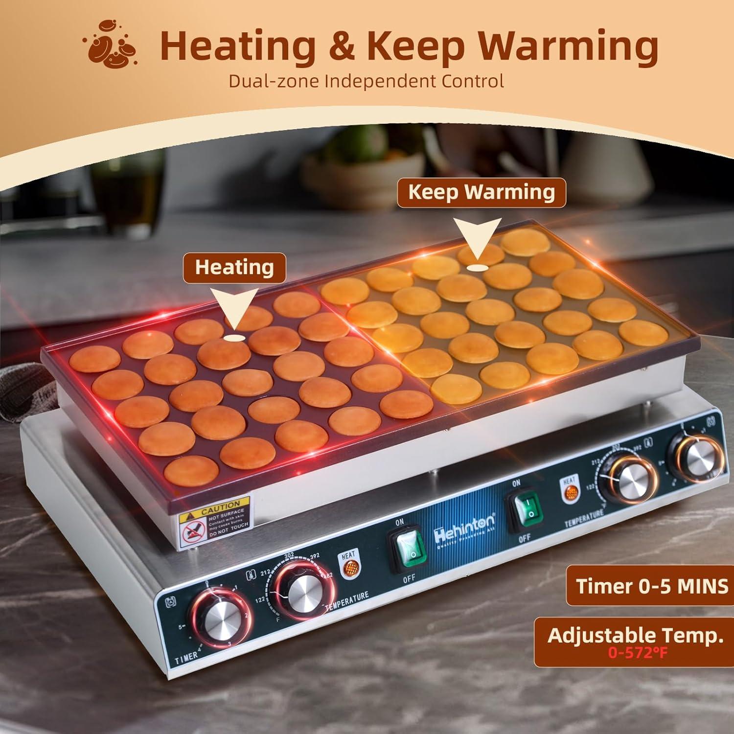 Hehinton Mini Maker de Pancakes 50 Agujeros 1700W Acero Inoxidable