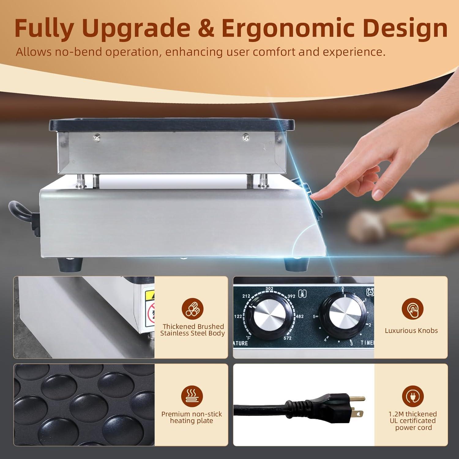 Hehinton Mini Maker de Pancakes 50 Agujeros 1700W Acero Inoxidable