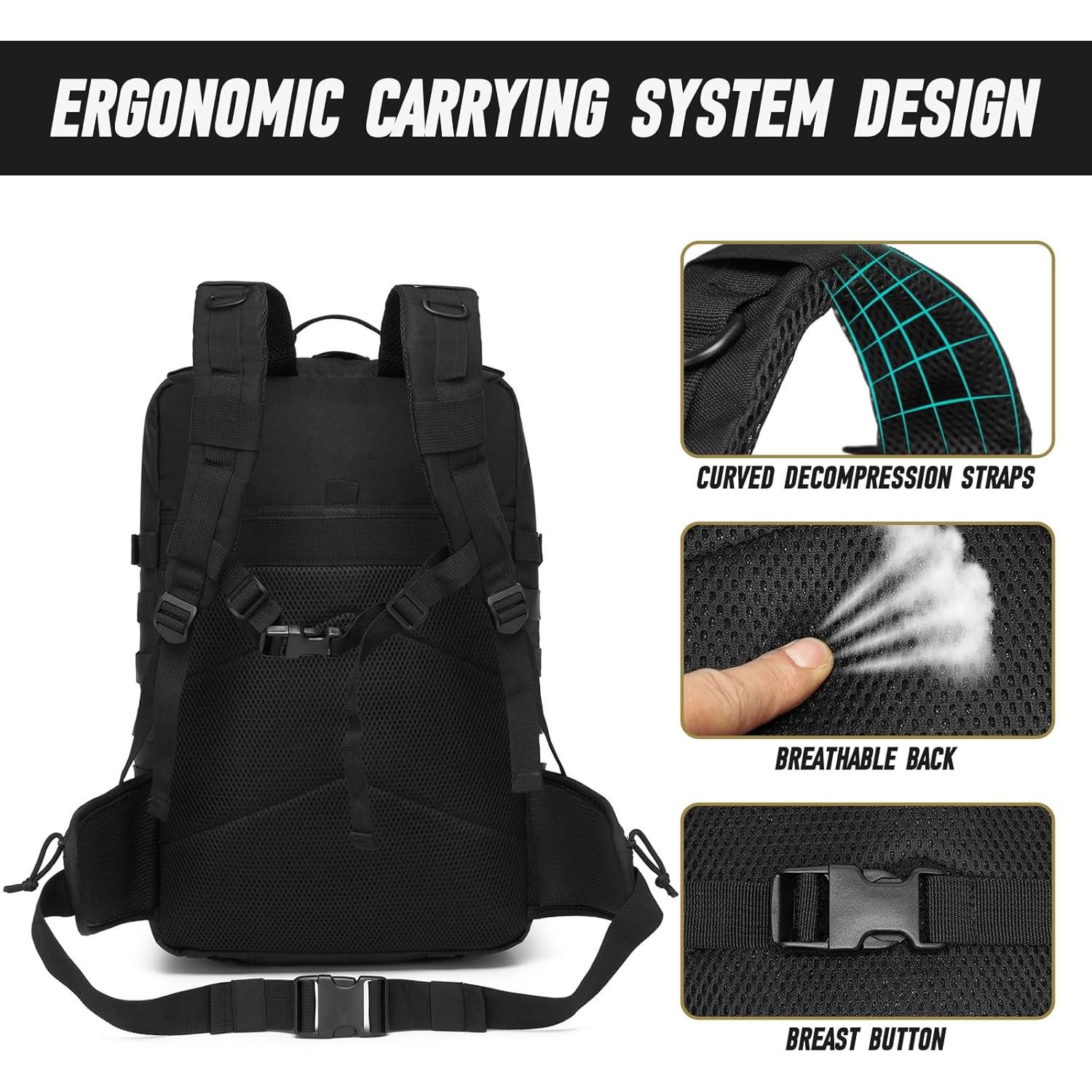 Mochila Táctica 46L Militar Unisex Negra - Resistente y Modular