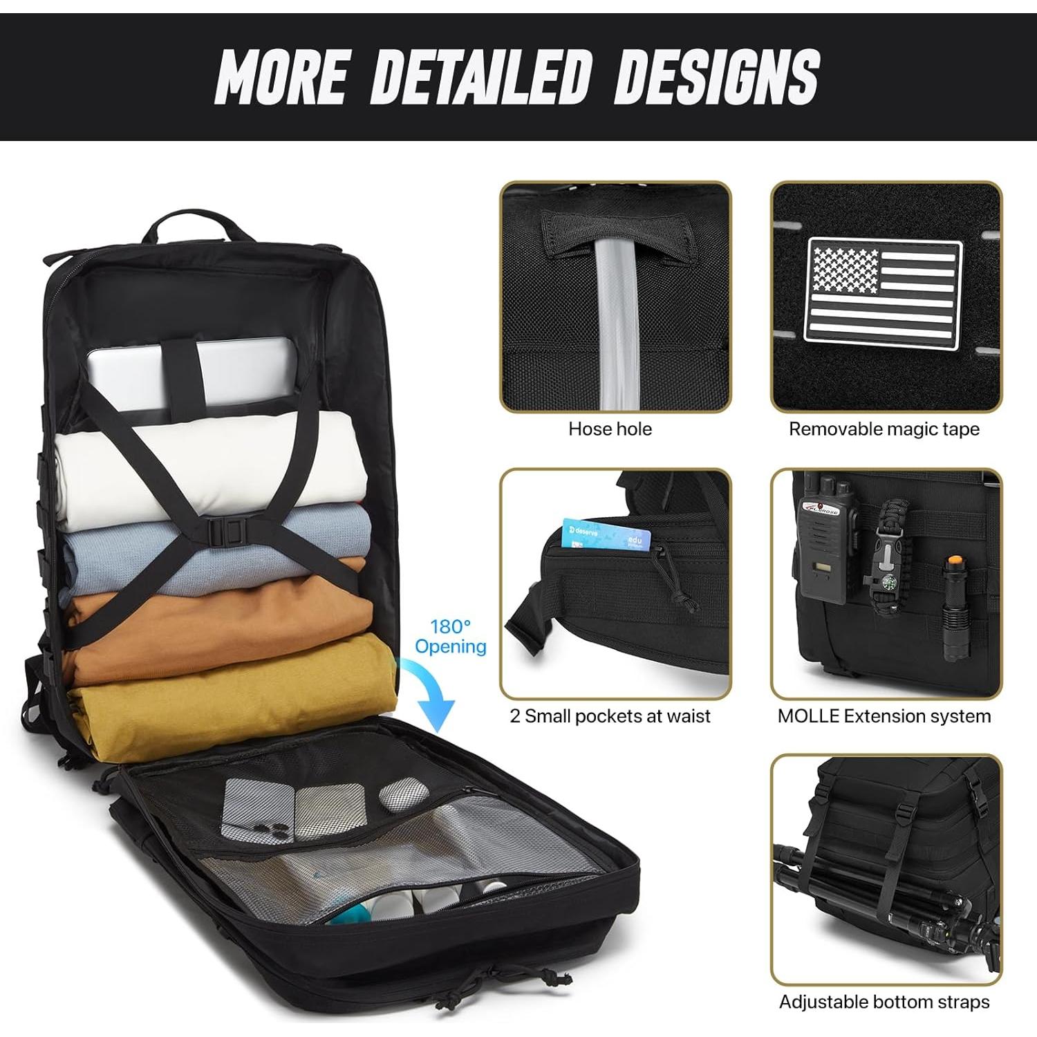 Mochila Táctica 46L Militar Unisex Negra - Resistente y Modular