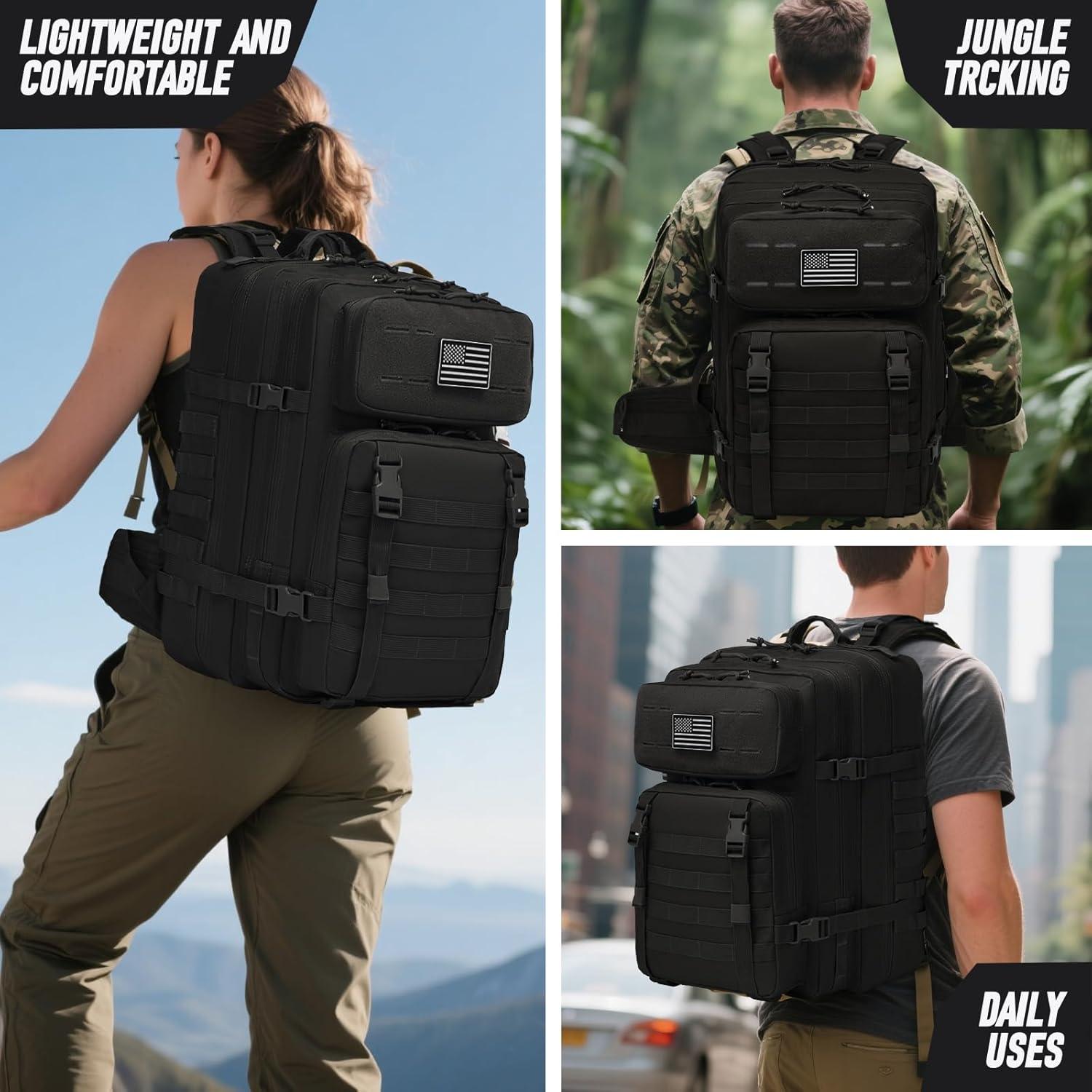 Mochila Táctica 46L Militar Unisex Negra - Resistente y Modular