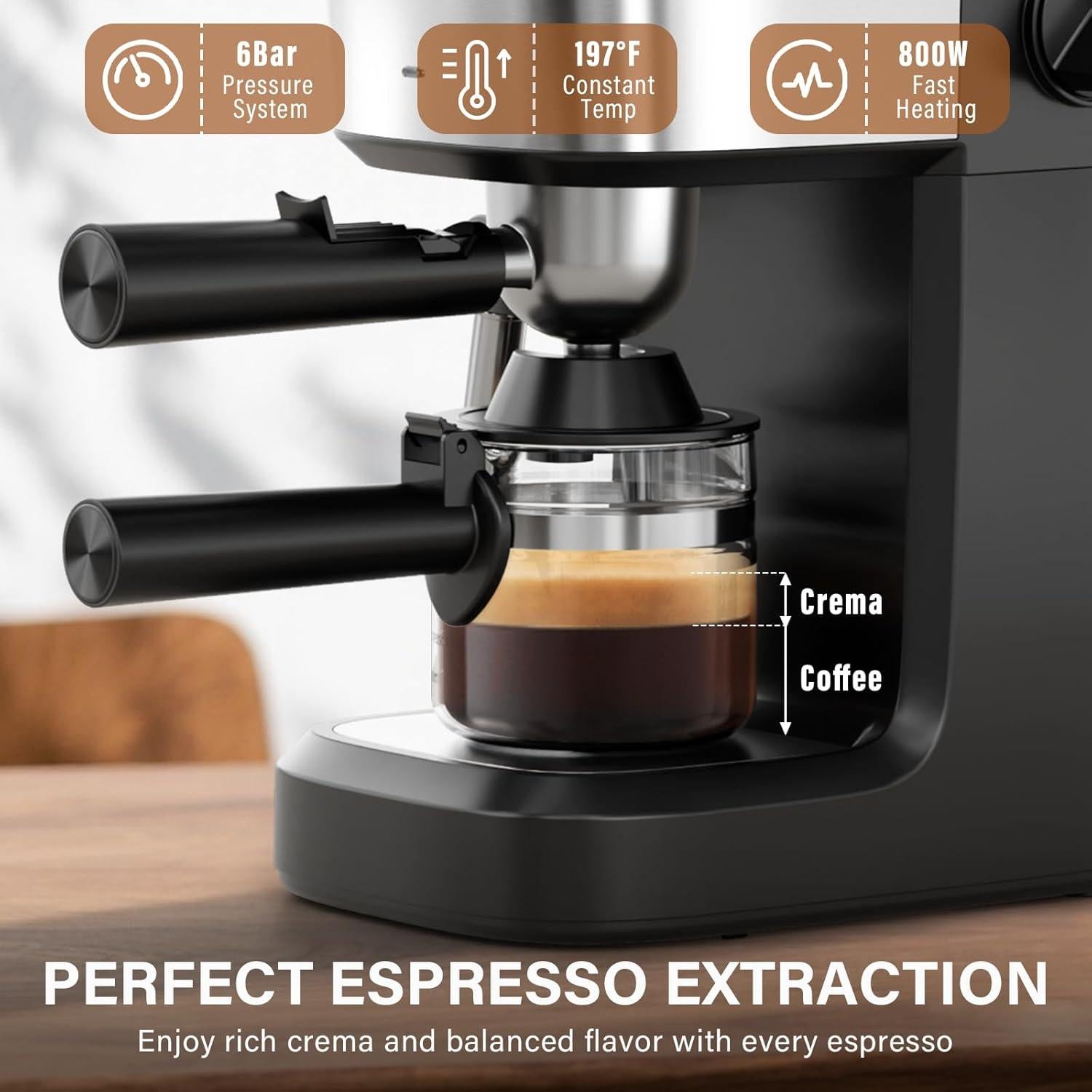 Cafetera Espresso XIXUBX CM520 800W 6 Bar con Espumador