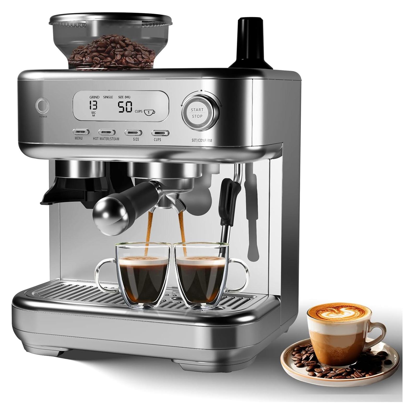 Máquina de Espresso GarveeHome 1350W con Molinillo y Espumador 2.3L