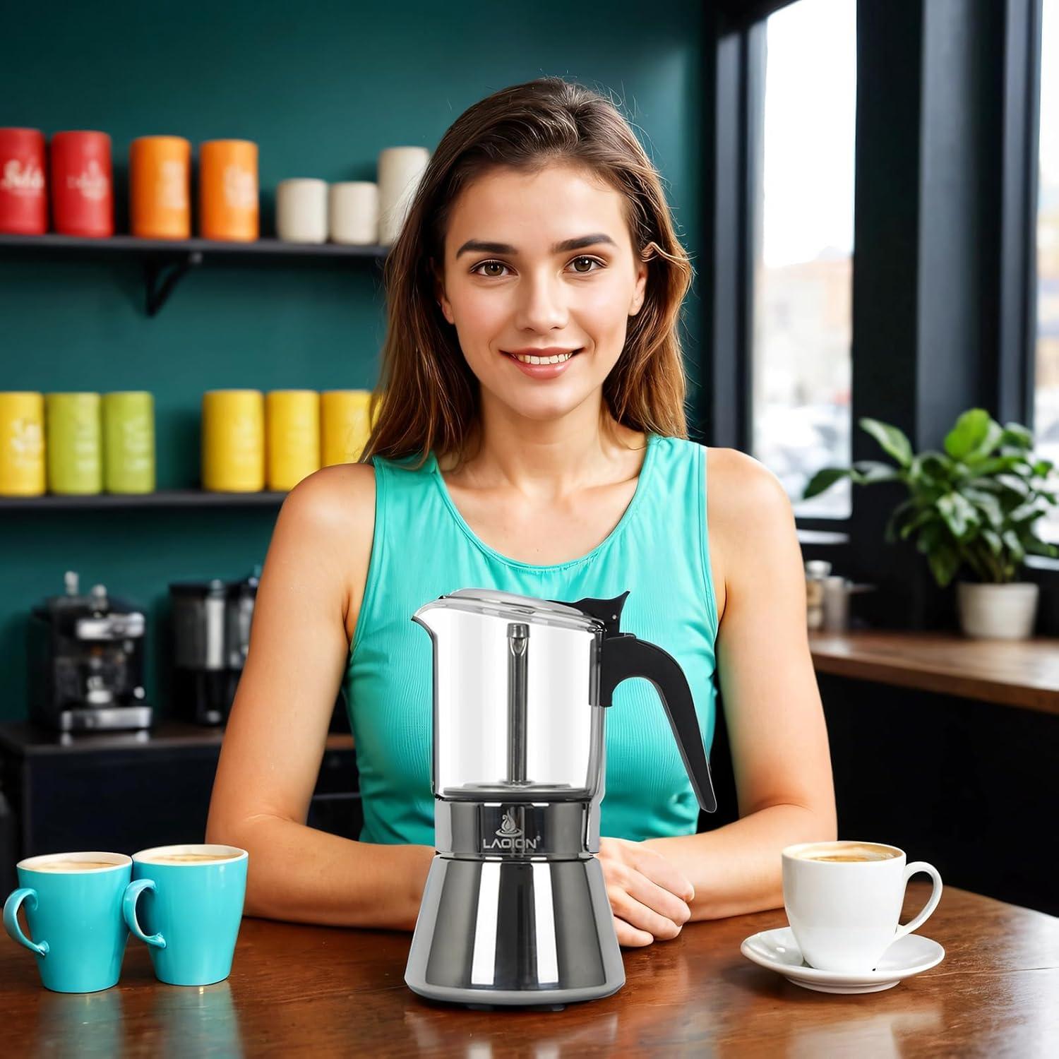 Cafetera Espresso Moka Pot LAOION 6 Tazas 240ml Acero Inoxidable