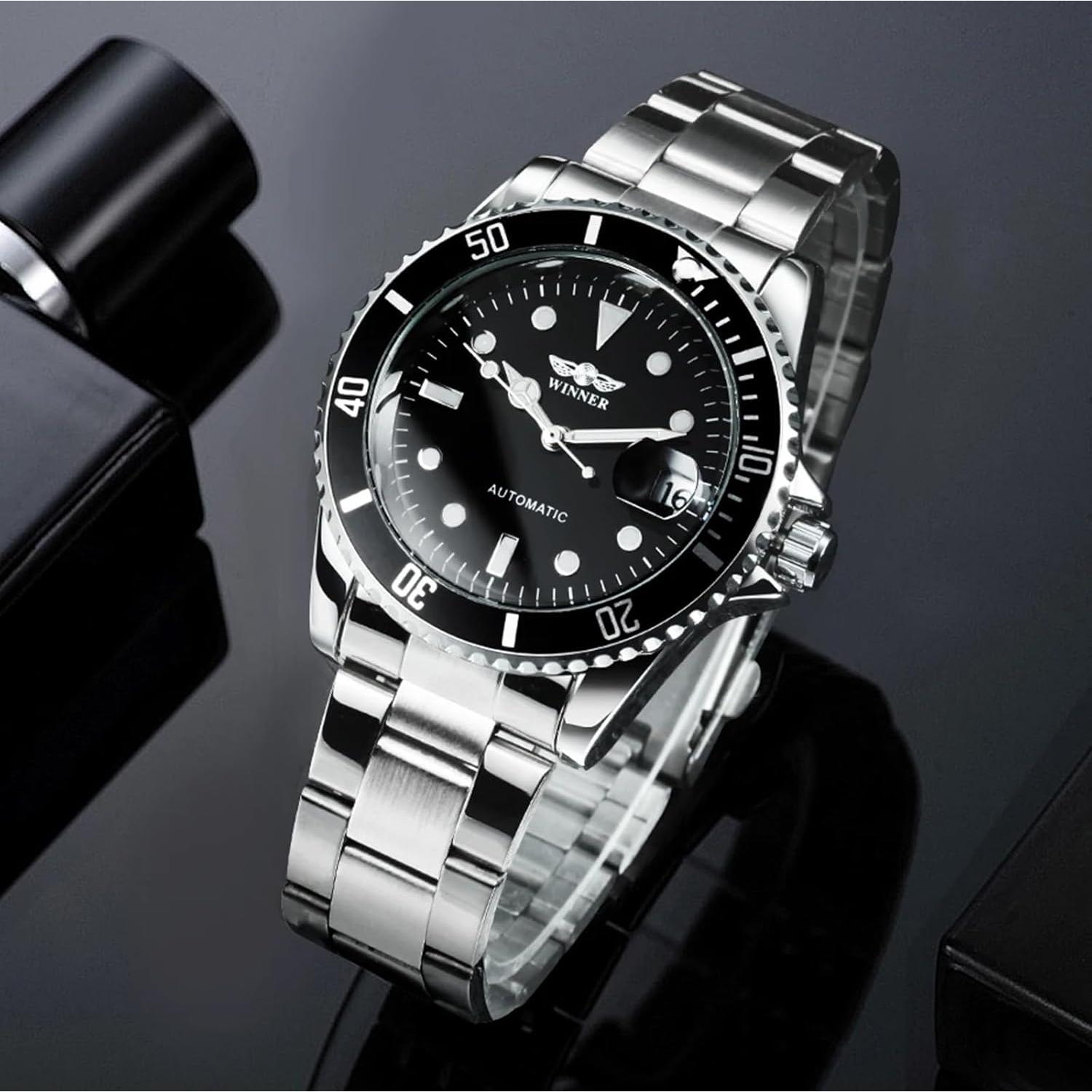 Men Automatic Mechanical Watches Full Steel Waterproof Mens Watches with Calendar