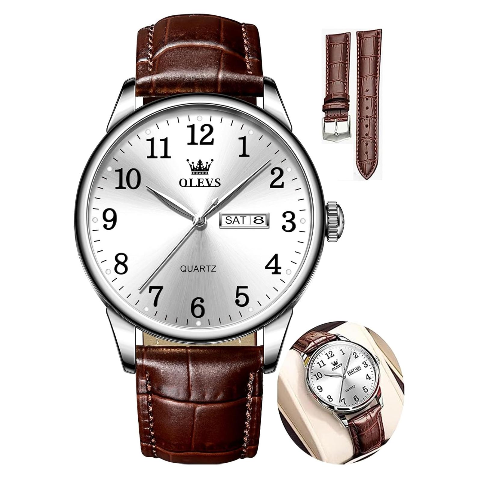 Reloj OLEVS de Cuero Marrón para Hombres, Analógico, Impermeable