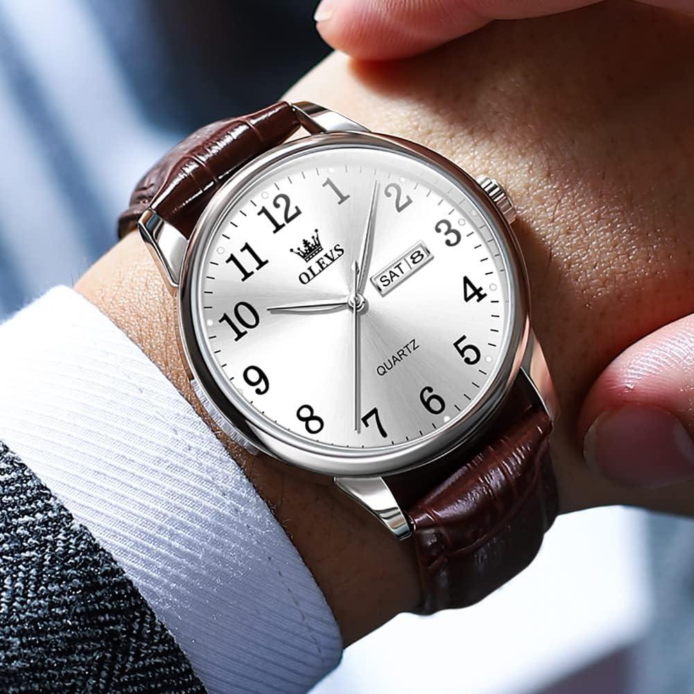 Reloj OLEVS de Cuero Marrón para Hombres, Analógico, Impermeable
