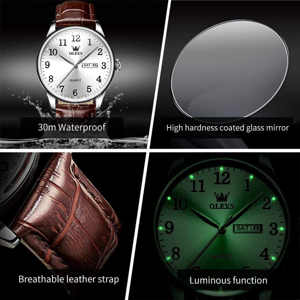 Reloj OLEVS de Cuero Marrón para Hombres, Analógico, Impermeable