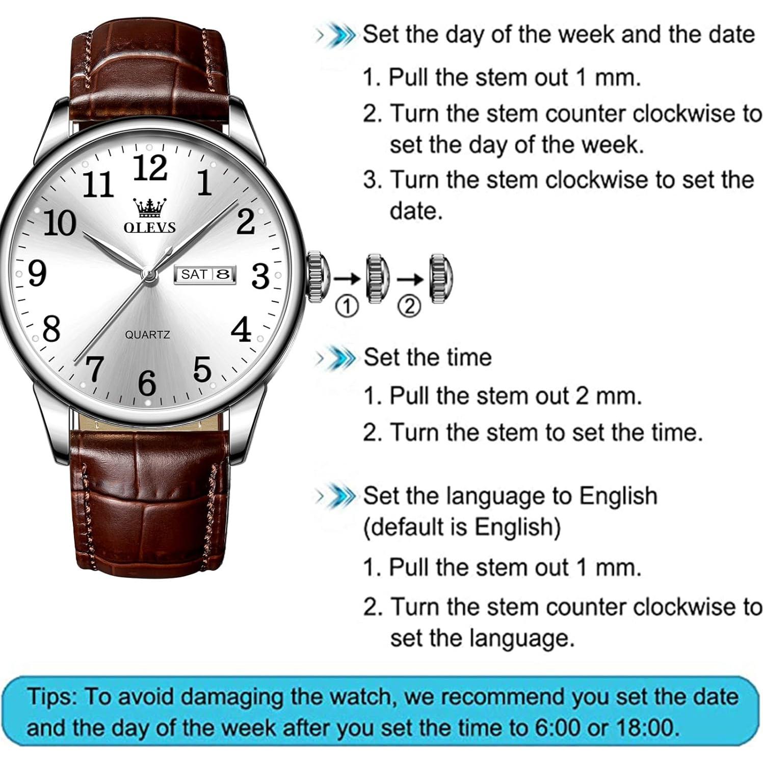 Reloj OLEVS de Cuero Marrón para Hombres, Analógico, Impermeable