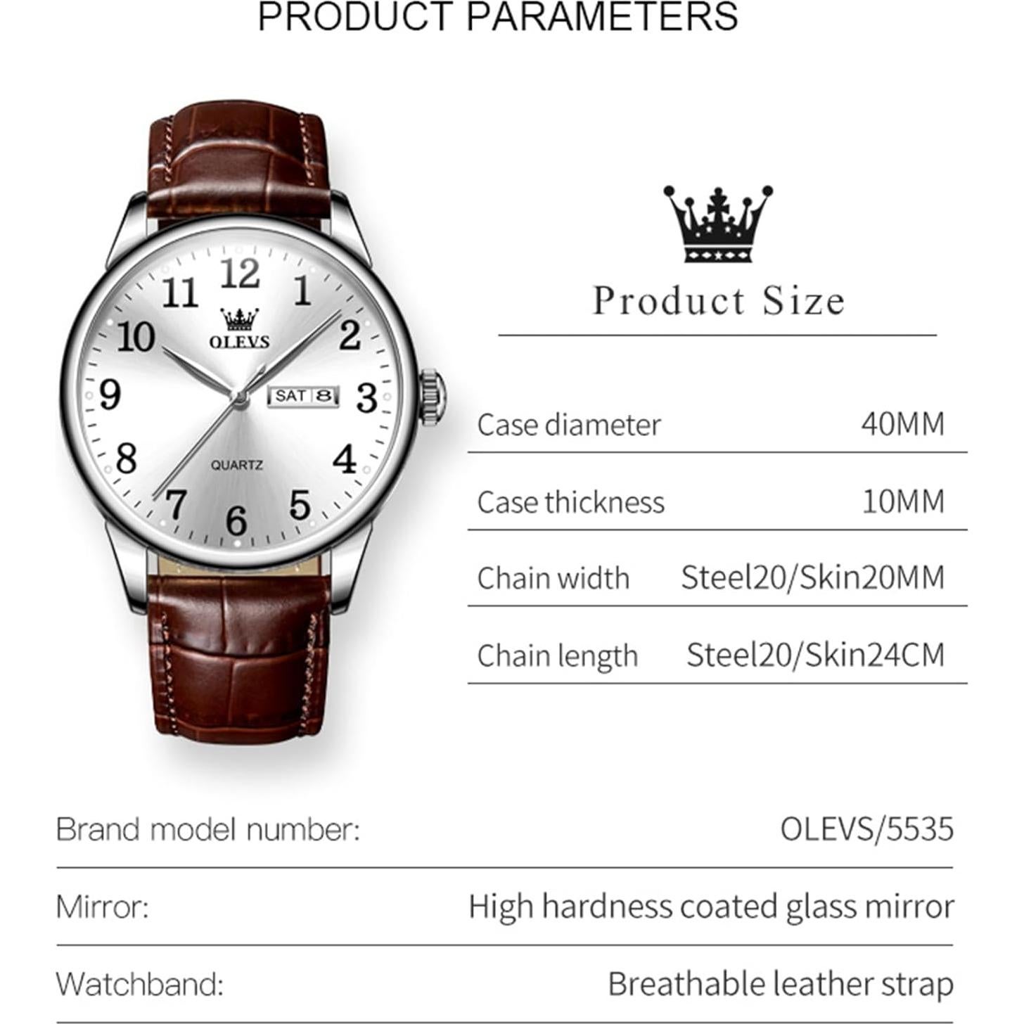 Reloj OLEVS de Cuero Marrón para Hombres, Analógico, Impermeable