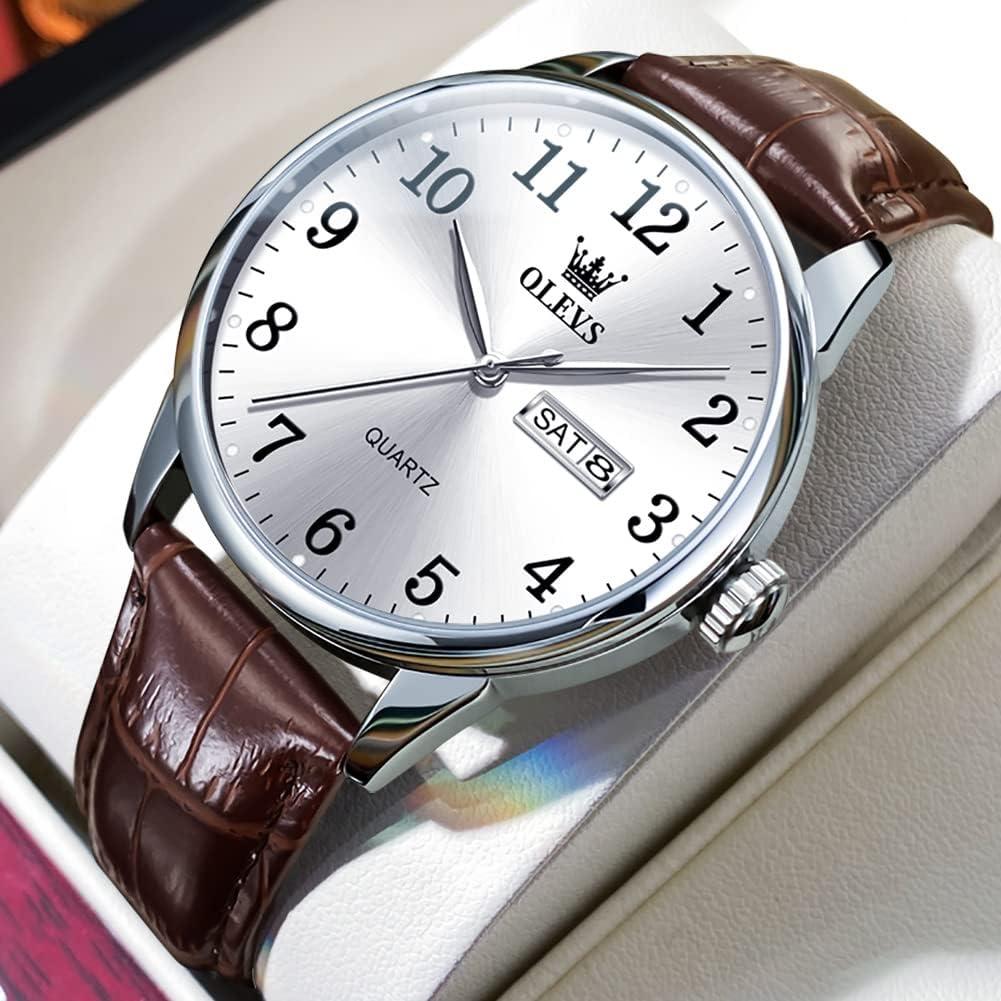 Reloj OLEVS de Cuero Marrón para Hombres, Analógico, Impermeable