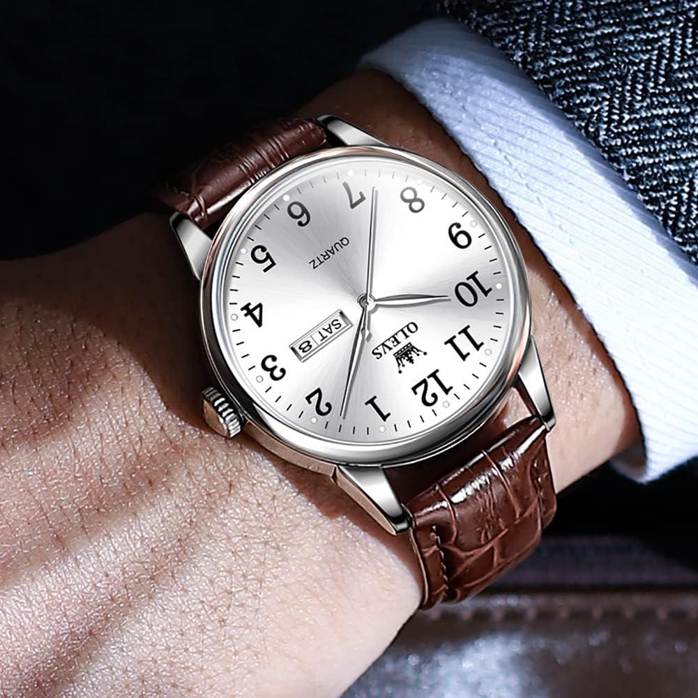 Reloj OLEVS de Cuero Marrón para Hombres, Analógico, Impermeable