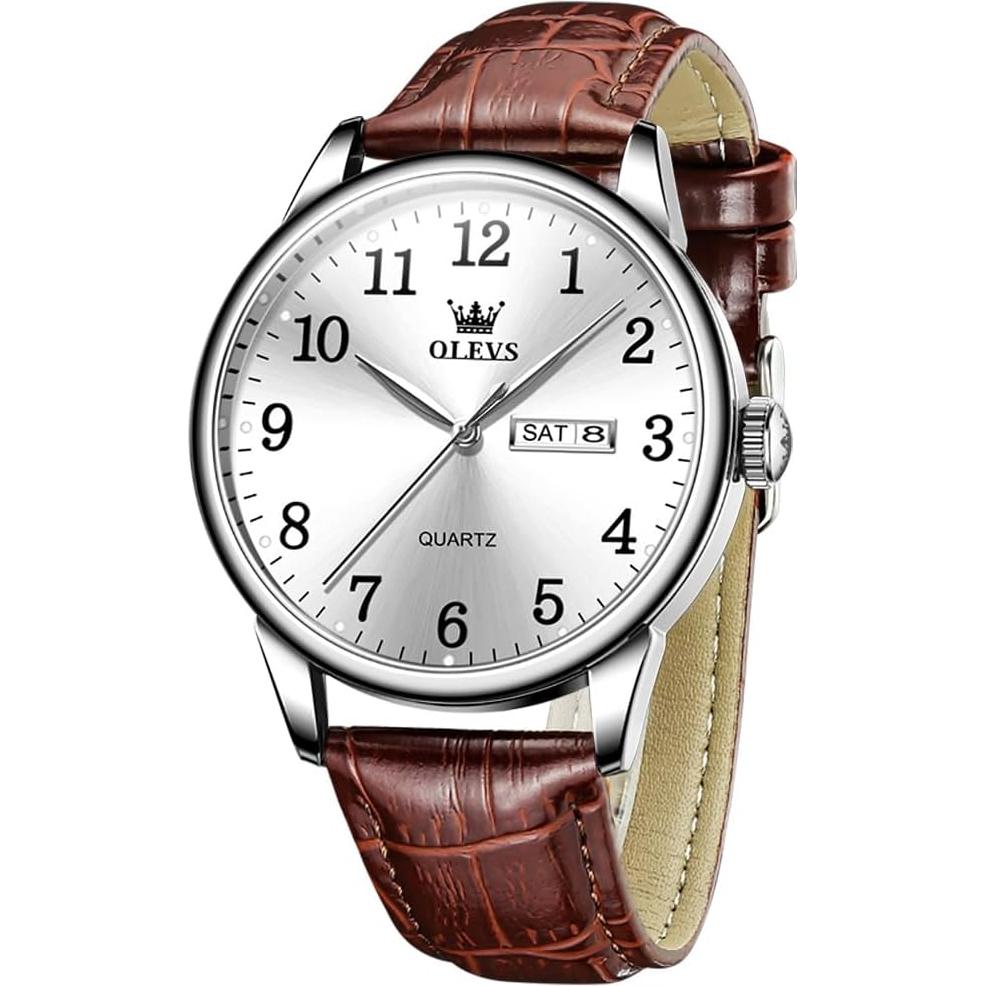 Reloj OLEVS de Cuero Marrón para Hombres, Analógico, Impermeable