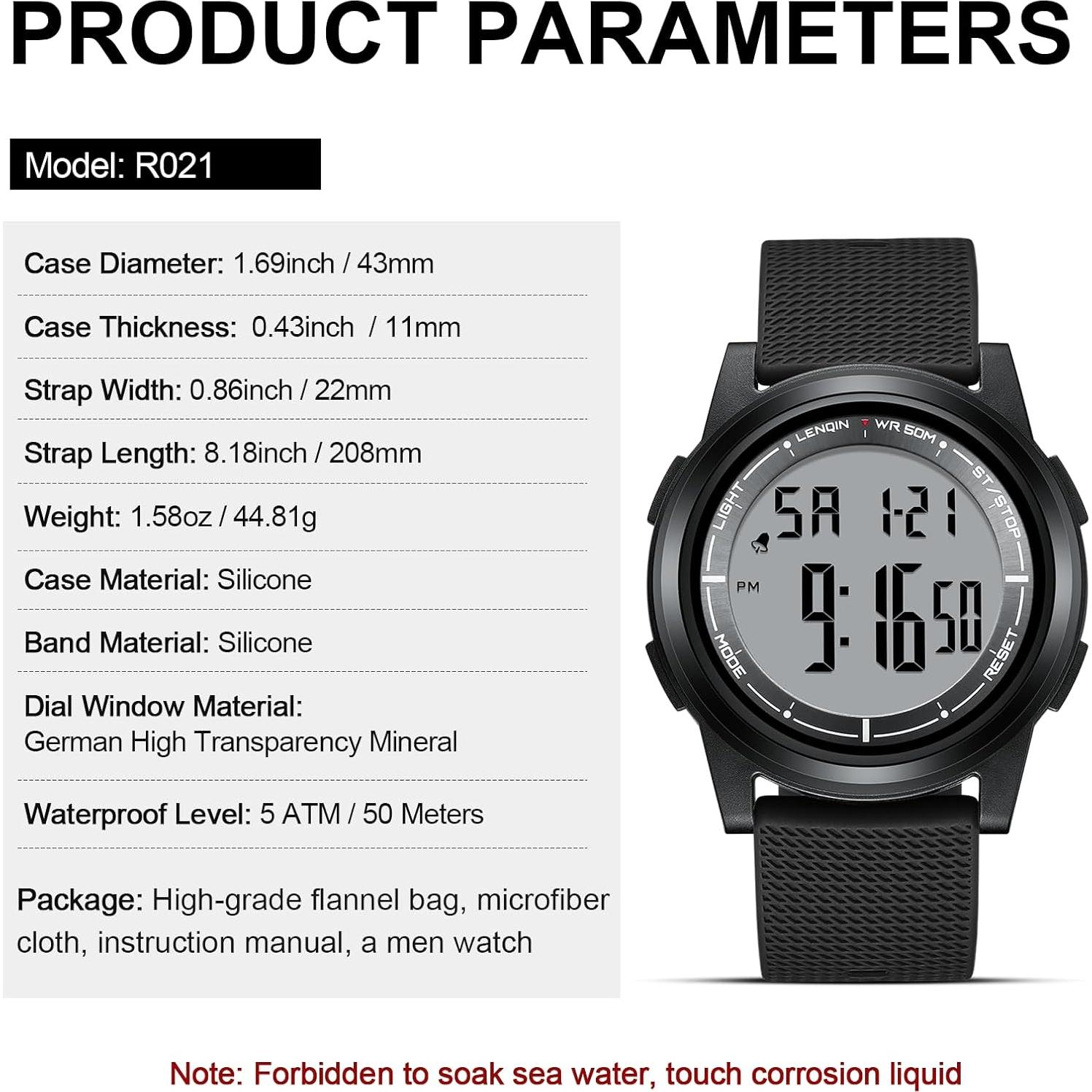 Reloj Digital Deportivo HANPOSH Hombre Impermeable LED Cronómetro