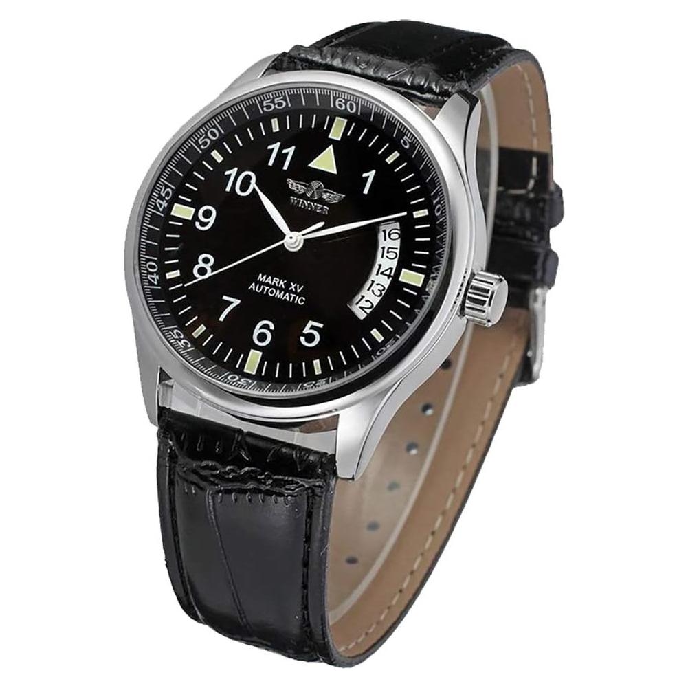 Reloj Automático VIGOROSO de Cuero Negro para Hombre con Fecha