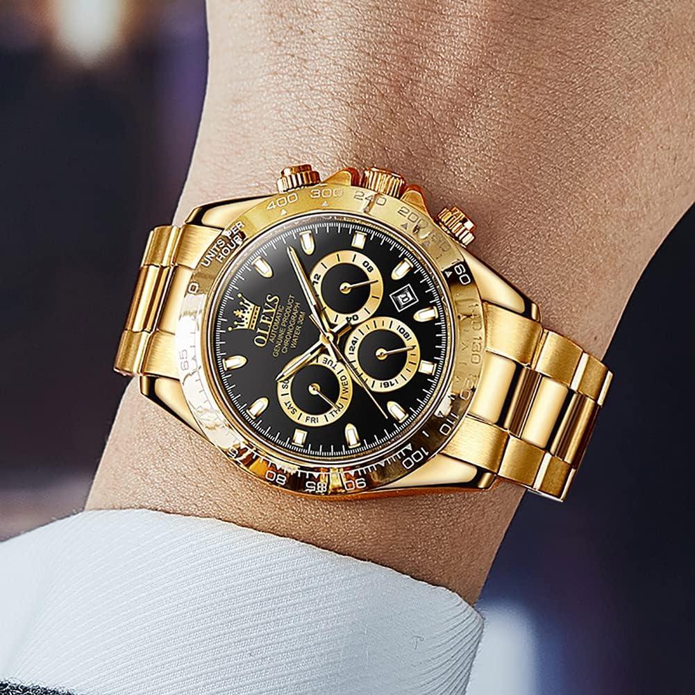 Reloj automático OLEVS de lujo para hombres, acero inoxidable, oro