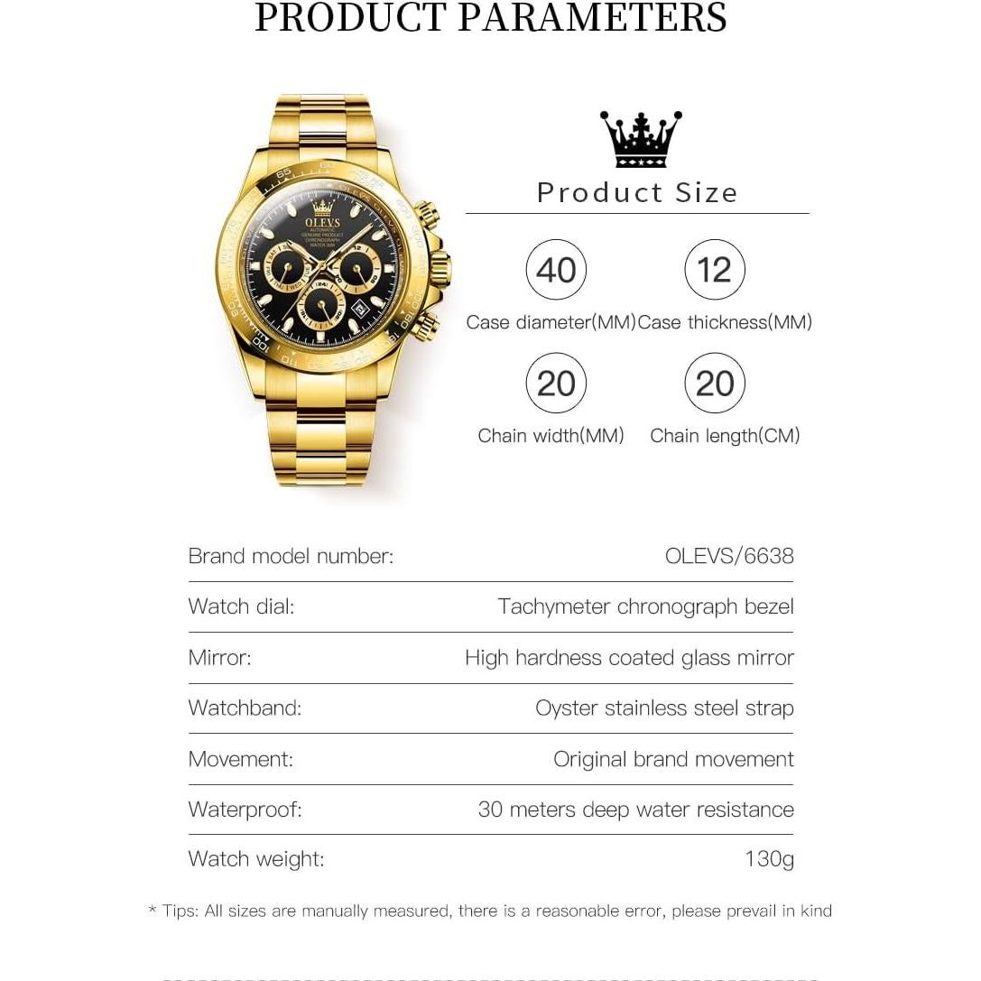 Reloj automático OLEVS de lujo para hombres, acero inoxidable, oro