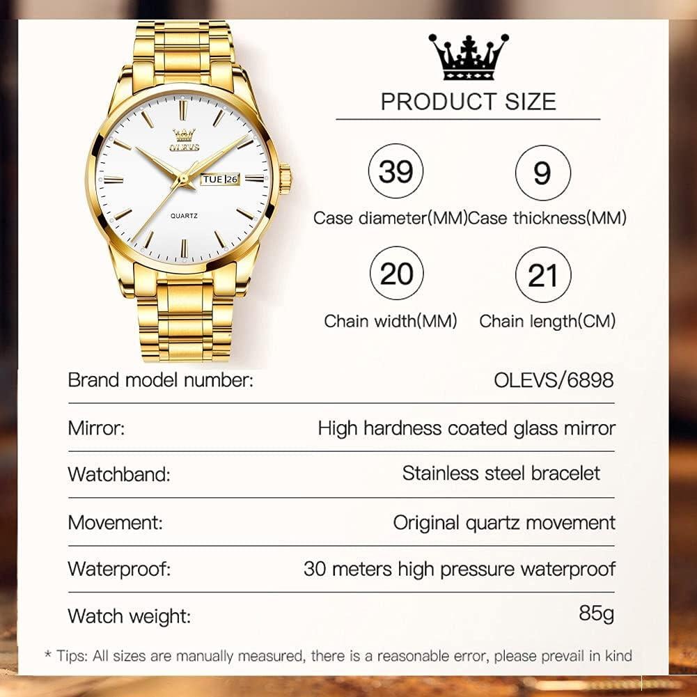 Reloj Clásico de Hombre OLEVS Acero Inoxidable Dorado 39mm