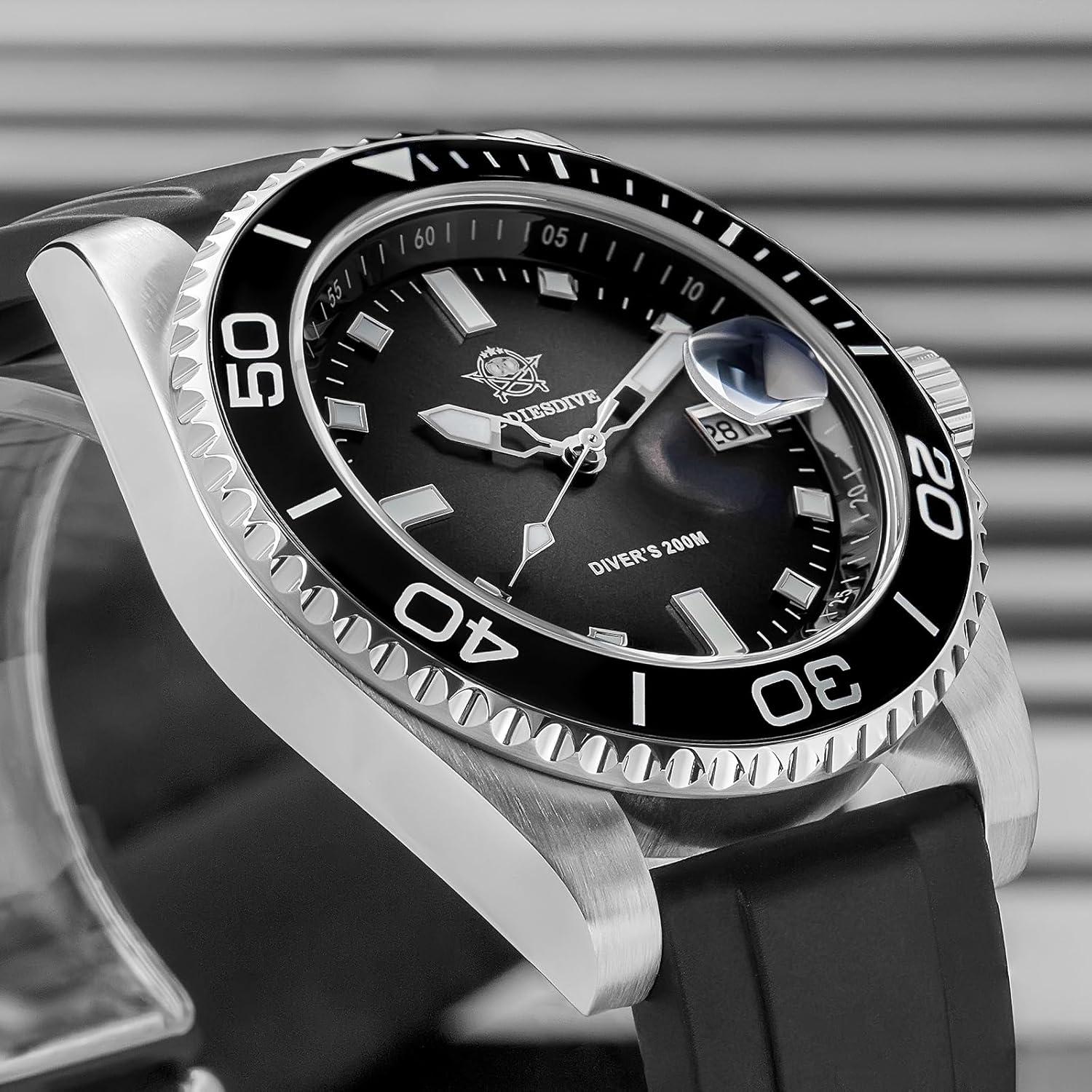 Reloj de buceo ADDIESDIVE para hombres 200M cuarzo negro