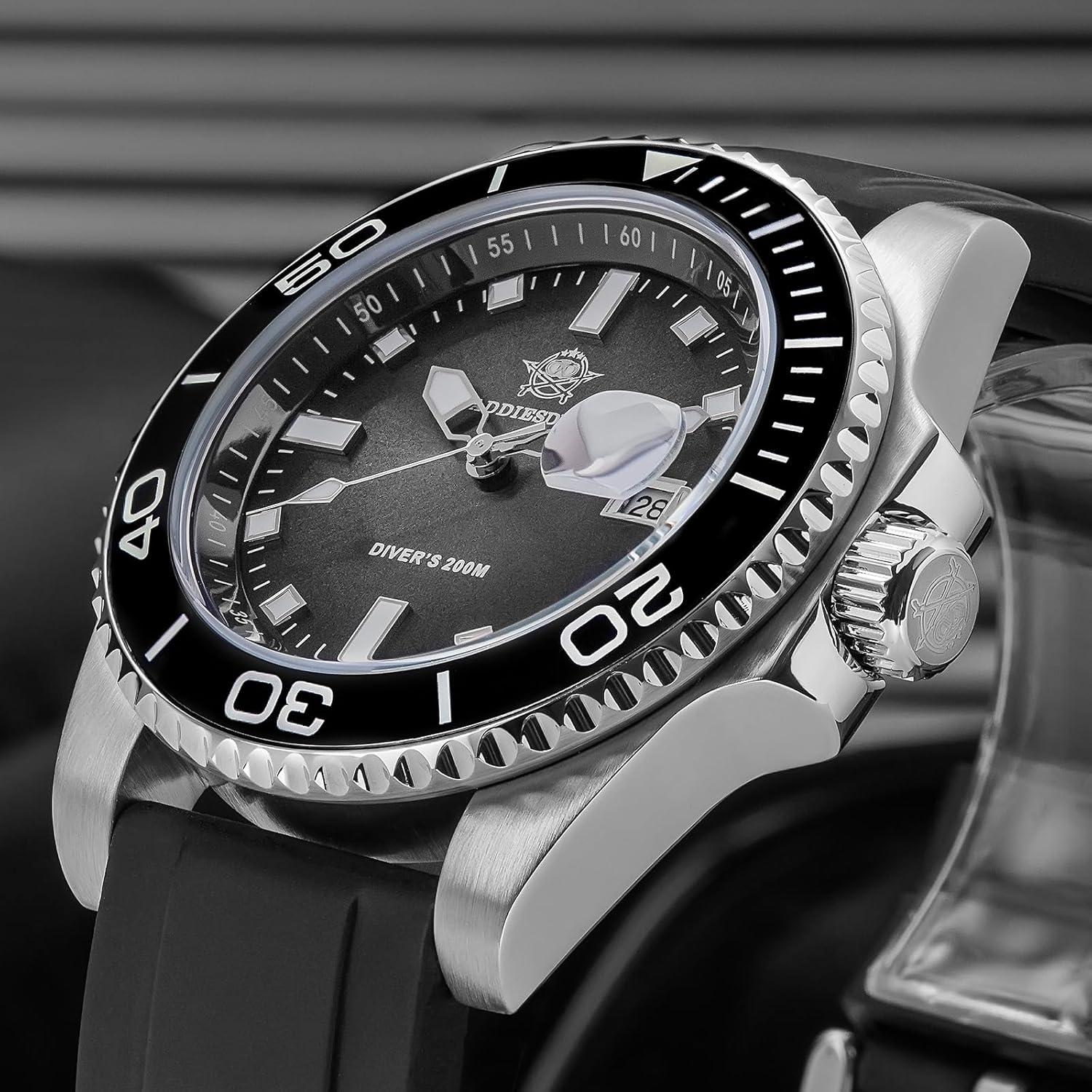 Reloj de buceo ADDIESDIVE para hombres 200M cuarzo negro