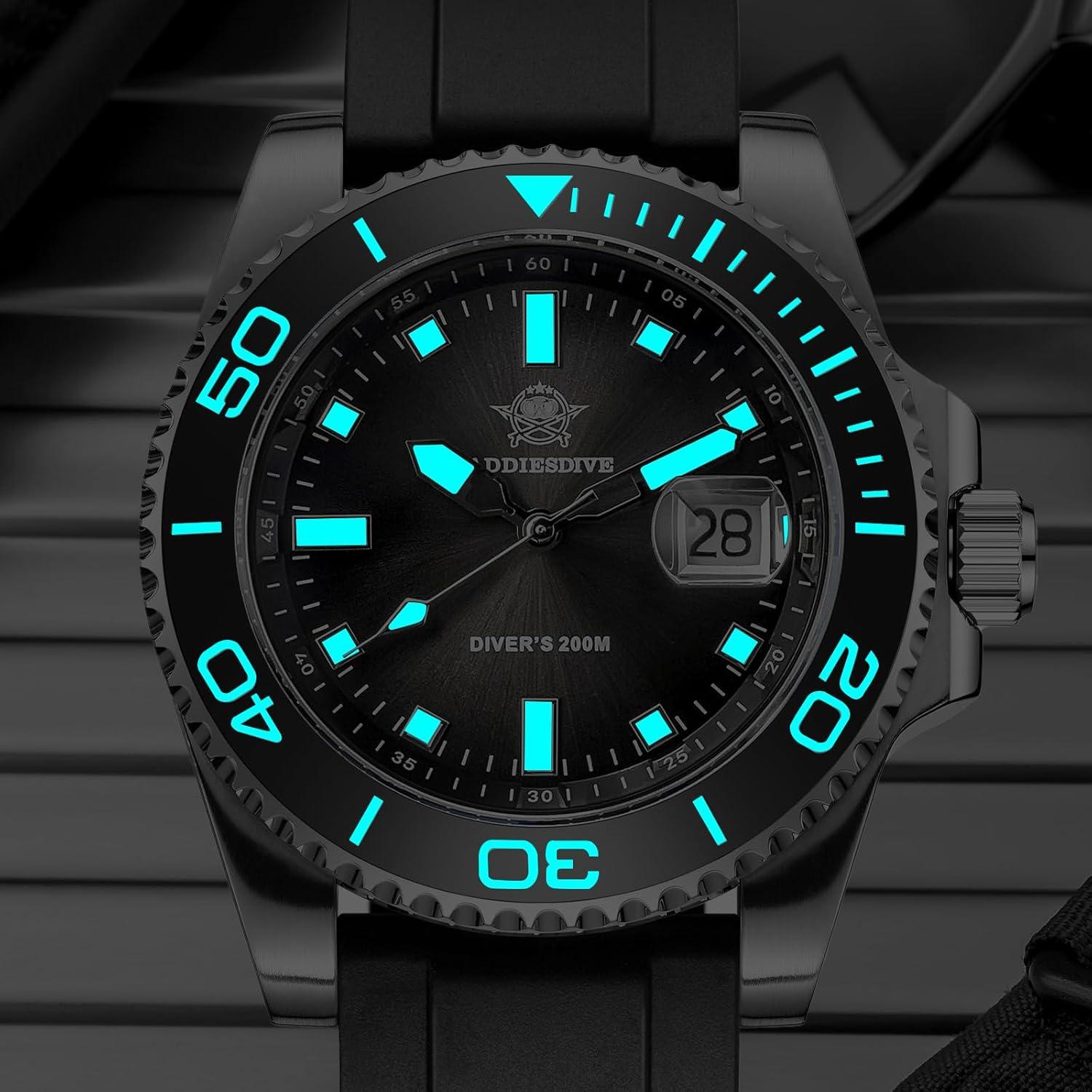 Reloj de buceo ADDIESDIVE para hombres 200M cuarzo negro