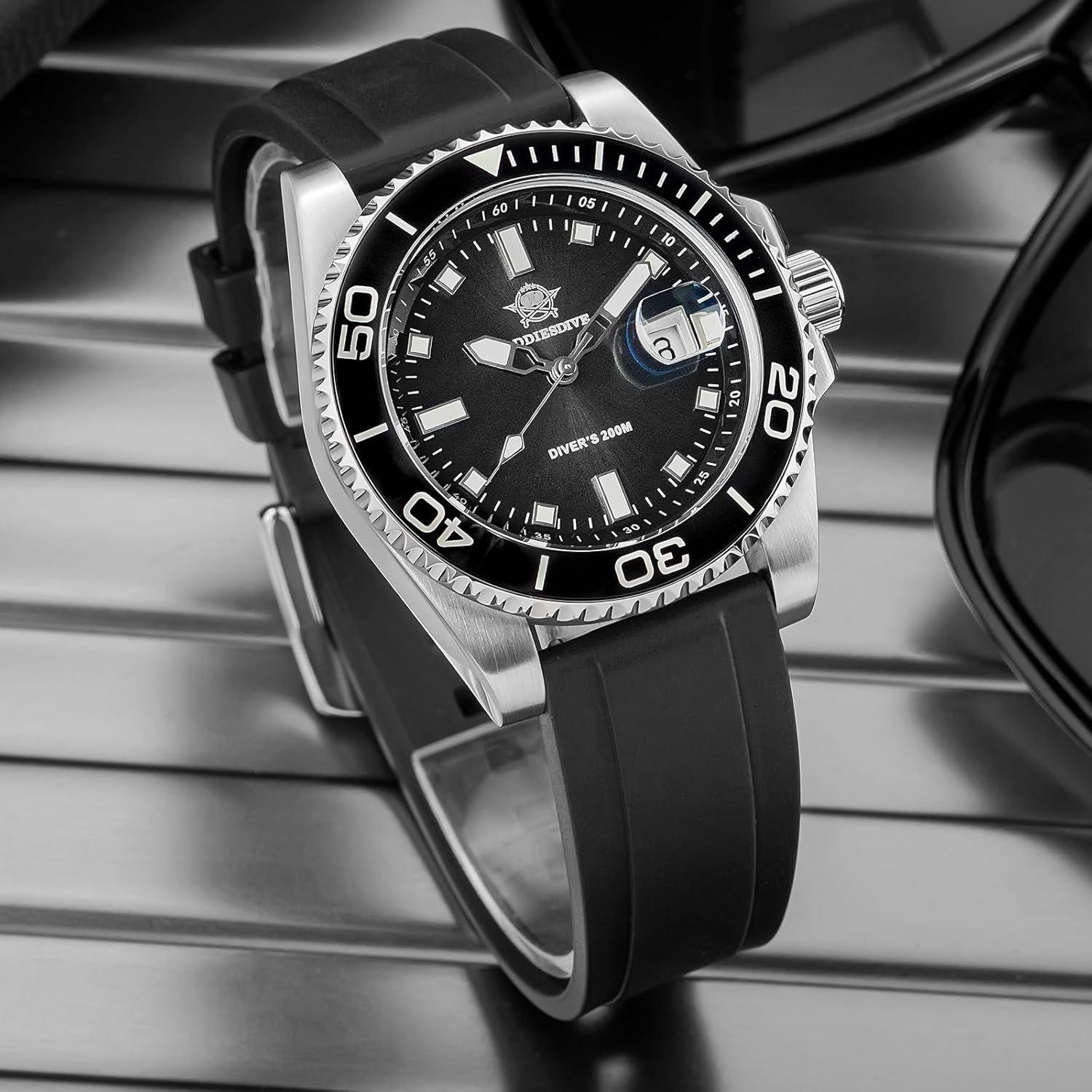 Reloj de buceo ADDIESDIVE para hombres 200M cuarzo negro