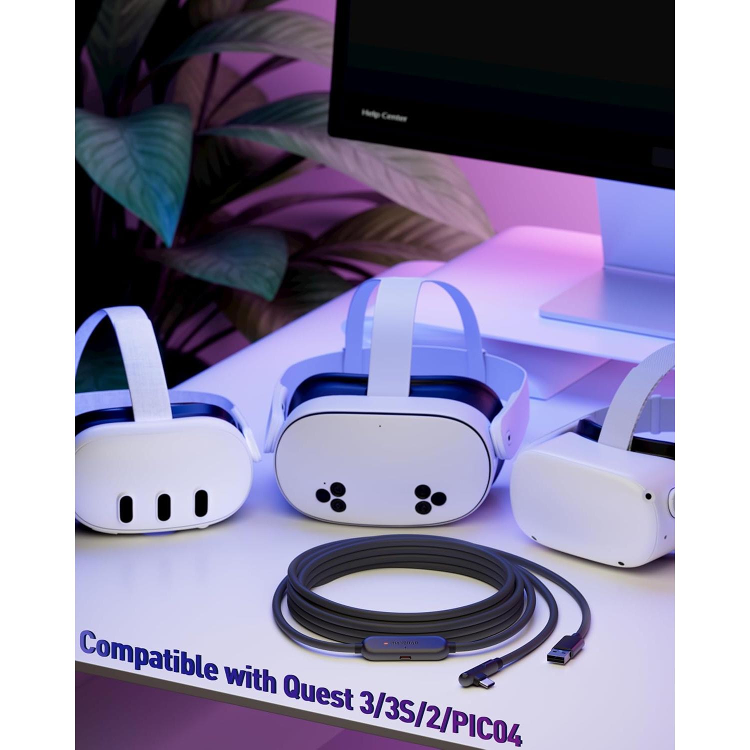 Cable de carga VR Maxonar 16 pies USB 3.0 18W para Meta 3S/3/Oculus 2