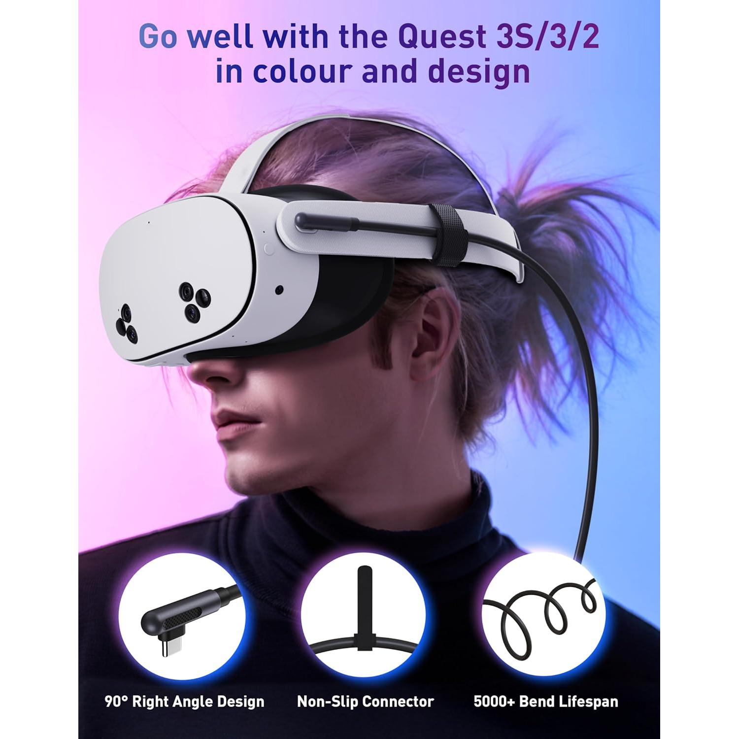 Cable de carga VR Maxonar 16 pies USB 3.0 18W para Meta 3S/3/Oculus 2